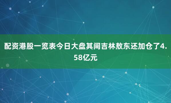 配资港股一览表今日大盘其间吉林敖东还加仓了4.58亿元