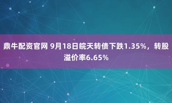 鼎牛配资官网 9月18日皖天转债下跌1.35%，转股溢价率6.65%