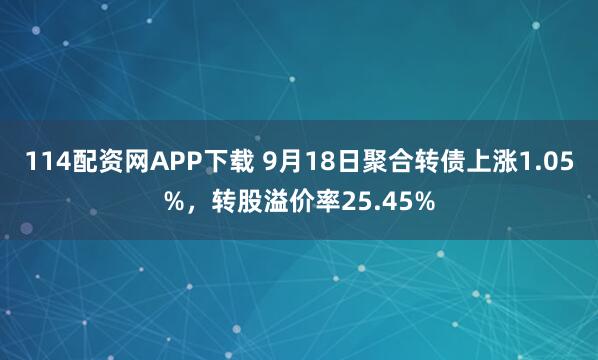 114配资网APP下载 9月18日聚合转债上涨1.05%，转股溢价率25.45%